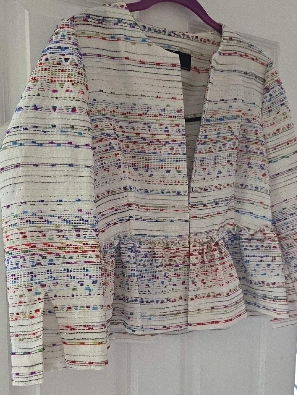 Zara Ivory Tweed Jacket with Multicolor Thread Detail - Picture 7 of 7